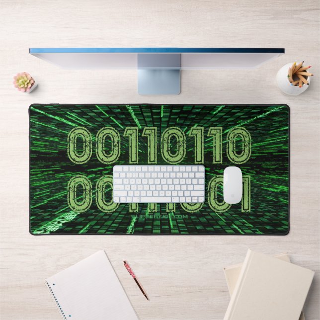 SlipperyJoe's 69 binary code vibrant green compute Desk Mat (Office 1)