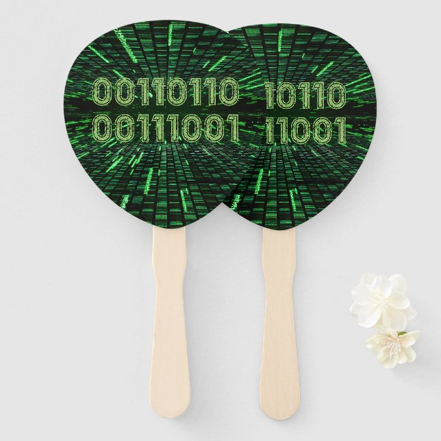 SlipperyJoe's 69 binary code vibrant green compute Hand Fan (Front and Back)