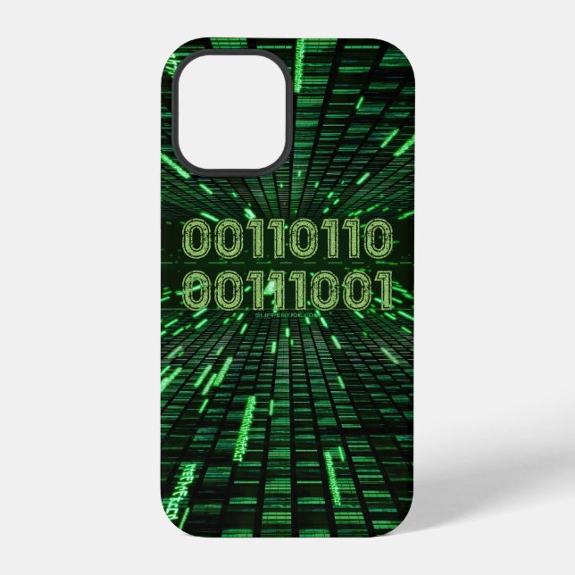 SlipperyJoe's 69 binary code vibrant green compute iPhone Case (Back)