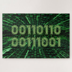 SlipperyJoe's 69 binary code vibrant green compute Jigsaw Puzzle