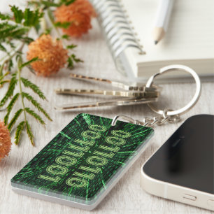 SlipperyJoe's 69 binary code vibrant green compute Keychain