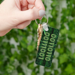 SlipperyJoe's 69 binary code vibrant green compute Keychain
