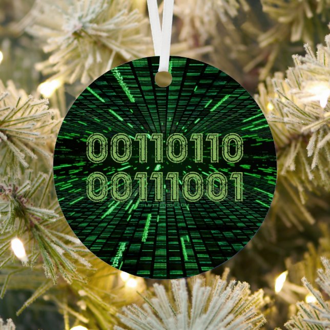 SlipperyJoe's 69 binary code vibrant green compute Metal Ornament (Insitu)