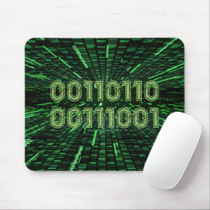 SlipperyJoe's 69 binary code vibrant green compute Mouse Pad