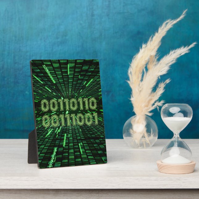 SlipperyJoe's 69 binary code vibrant green compute Plaque (Side)