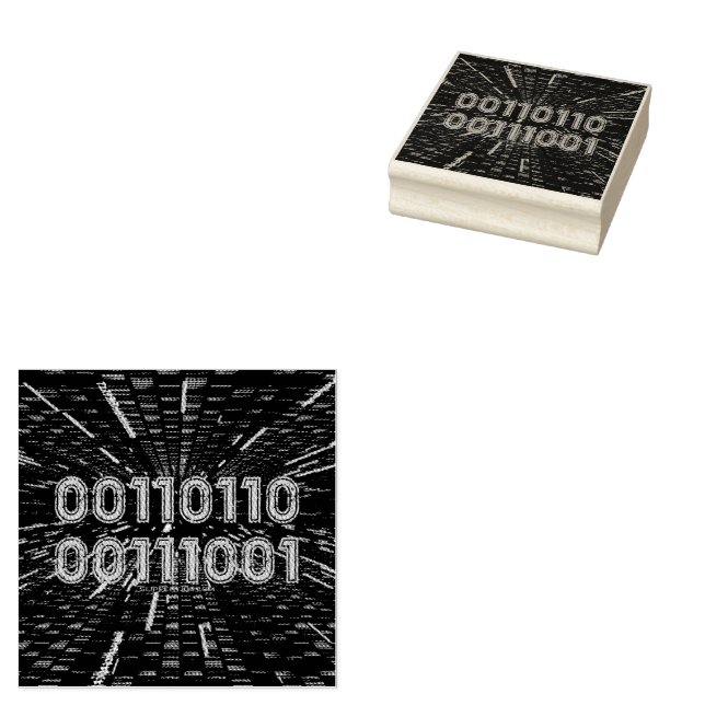 SlipperyJoe's 69 binary code vibrant green compute Rubber Stamp (Stamped)