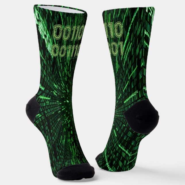 SlipperyJoe's 69 binary code vibrant green compute Socks (Angled)