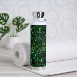 SlipperyJoe's 69 binary code vibrant green compute Water Bottle