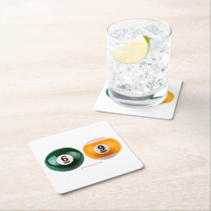 SlipperyJoe's 69 hard pool table two billiard ball Square Paper Coaster