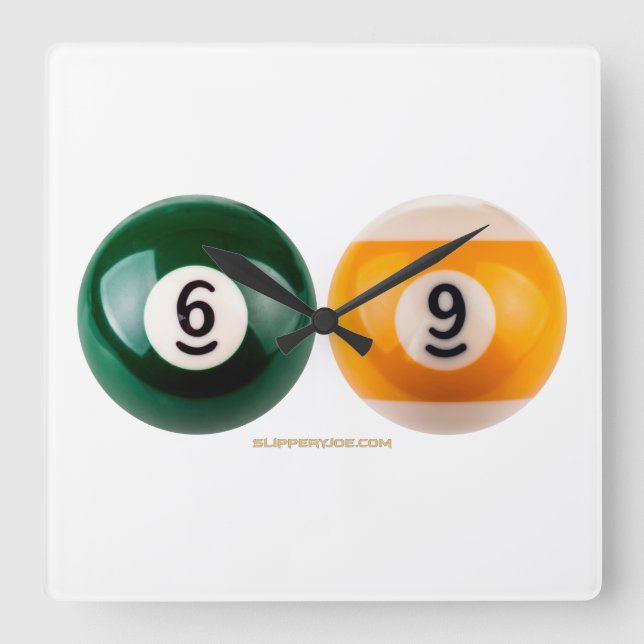 SlipperyJoe's 69 hard pool table two billiard ball Square Wall Clock (Front)