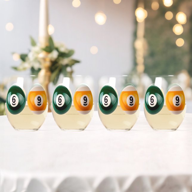 SlipperyJoe's 69 hard pool table two billiard ball Stemless Wine Glass (Insitu (Wedding))