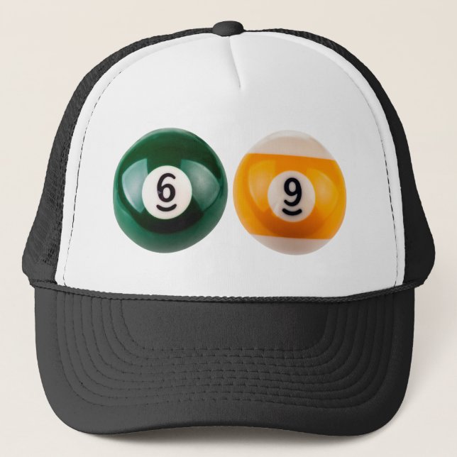 SlipperyJoe's 69 hard pool table two billiard ball Trucker Hat (Front)