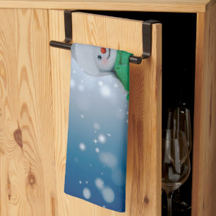 SlipperyJoe's adorable Christmas snowman character Kitchen Towel