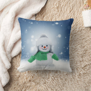 SlipperyJoe's adorable Christmas snowman character Throw Pillow