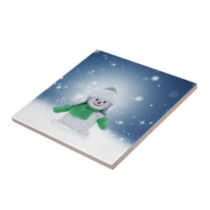 SlipperyJoe's adorable Christmas snowman character Tile