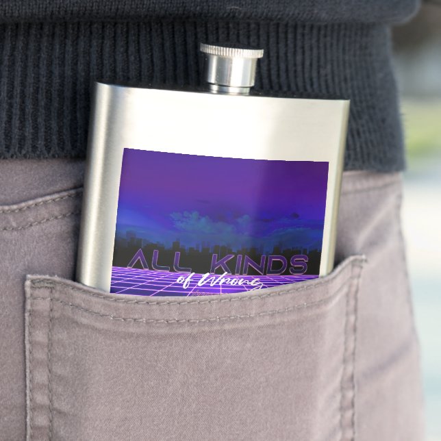 SlipperyJoe's all kinds wrong bold 3D text retro 1 Hip Flask (In Situ)