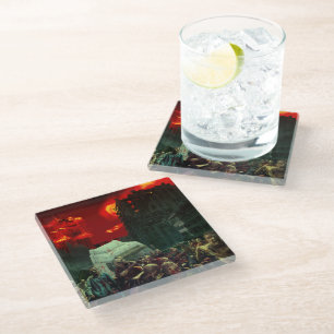 SlipperyJoe's apocalyptic Halloween scene large gr Glass Coaster