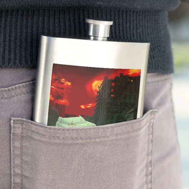 SlipperyJoe's apocalyptic Halloween scene large gr Hip Flask (In Situ)