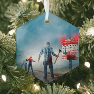 SlipperyJoe's apocalyptic infection hazard Hallowe Glass Ornament