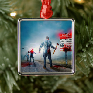 SlipperyJoe's apocalyptic infection hazard Hallowe Metal Ornament