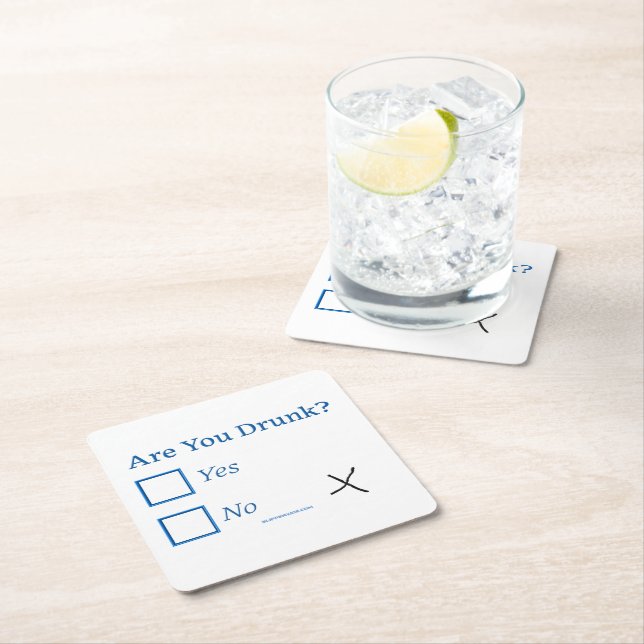 SlipperyJoe's Are You Drunk hammered check boxes c Square Paper Coaster (Insitu)