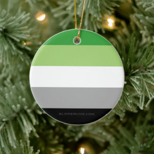 SlipperyJoe's Aromantic Pride Flag gay gifts LGBTQ Ceramic Ornament