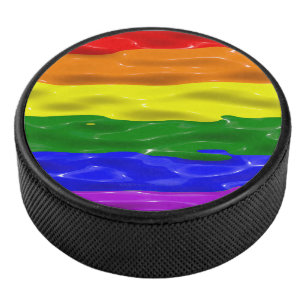 SlipperyJoe's artistic Colorful gay Pride gifts LG Hockey Puck