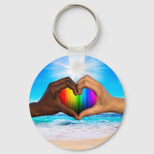 SlipperyJoe's artistic Hearted hands gay pride gif Keychain