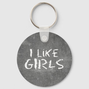 SlipperyJoe's artistic I Like Girls gay gifts LGBT Keychain