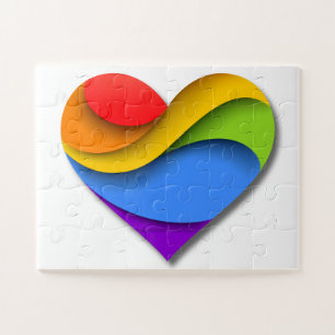 SlipperyJoe's artistic Pride Heart Curves gay gift Jigsaw Puzzle