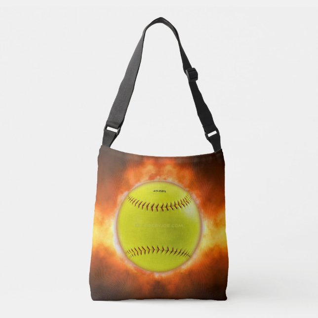SlipperyJoe's artistic Softball on fire gay gifts  Crossbody Bag (Front)