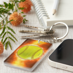SlipperyJoe's artistic Softball on fire gay gifts  Keychain