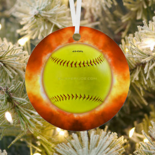 SlipperyJoe's artistic Softball on fire gay gifts  Metal Ornament