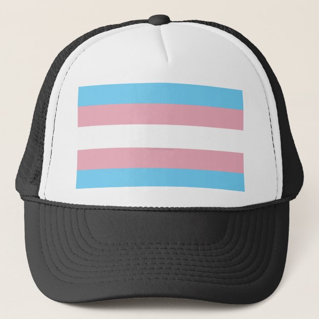 SlipperyJoe's artistic Transgender Pride flag gift Trucker Hat (Front)