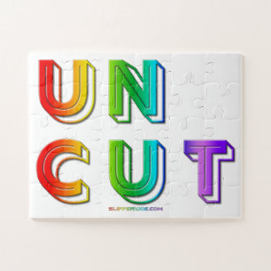 SlipperyJoe's artistic Uncut word gay pride gifts  Jigsaw Puzzle