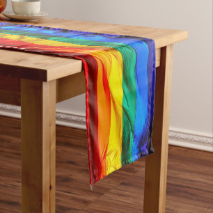 SlipperyJoe's artistic Wave Gay Pride Flag gifts L Short Table Runner