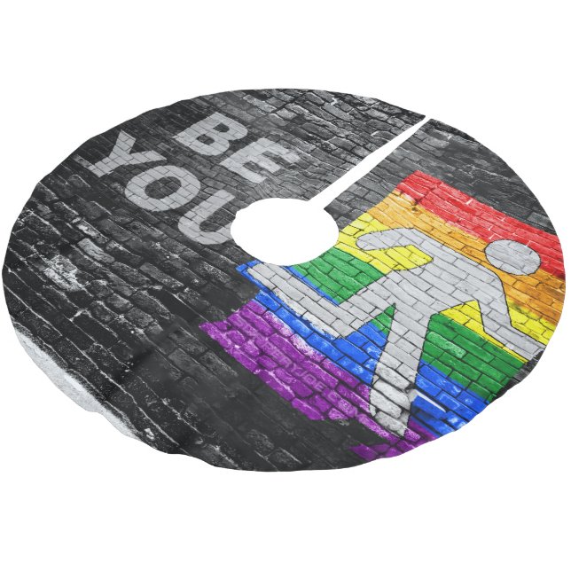 SlipperyJoe's Be You black brick wall walking figu Brushed Polyester Tree Skirt (Angled)