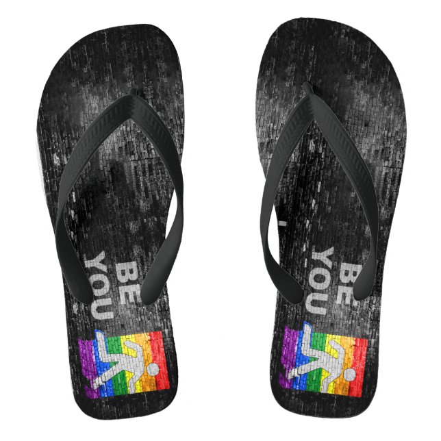 SlipperyJoe's Be You black brick wall walking figu Flip Flops (Footbed)