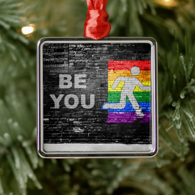 SlipperyJoe's Be You black brick wall walking figu Metal Ornament (Tree)