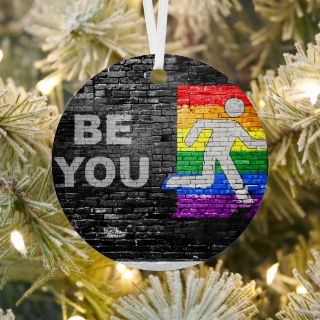 SlipperyJoe's Be You black brick wall walking figu Metal Ornament (Insitu)