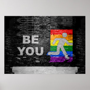 SlipperyJoe's Be You black brick wall walking figu Poster
