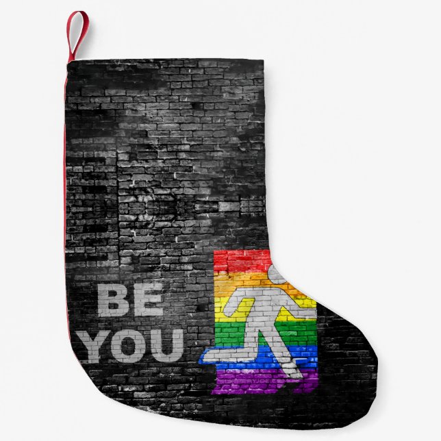 SlipperyJoe's Be You black brick wall walking figu Small Christmas Stocking (Front)