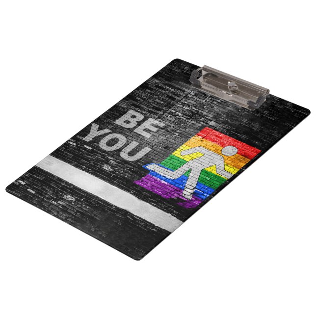 SlipperyJoe's Be You brick wall stick figure rainb Clipboard (Angled)