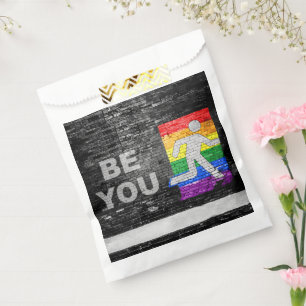 SlipperyJoe's Be You brick wall stick figure rainb Favour Bag