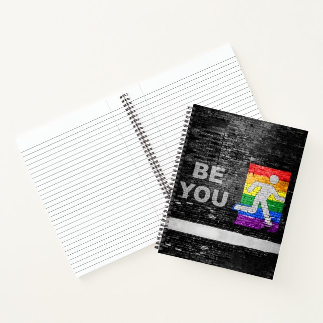 SlipperyJoe's Be You brick wall stick figure rainb Notebook (Inside)