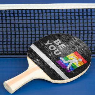 SlipperyJoe's Be You brick wall stick figure rainb Ping Pong Paddle