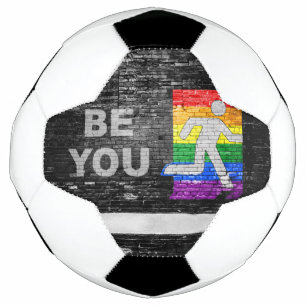 SlipperyJoe's Be You brick wall stick figure rainb Soccer Ball
