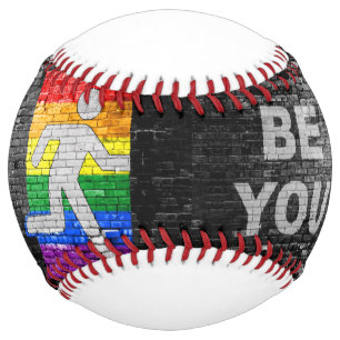 SlipperyJoe's Be You brick wall stick figure rainb Softball