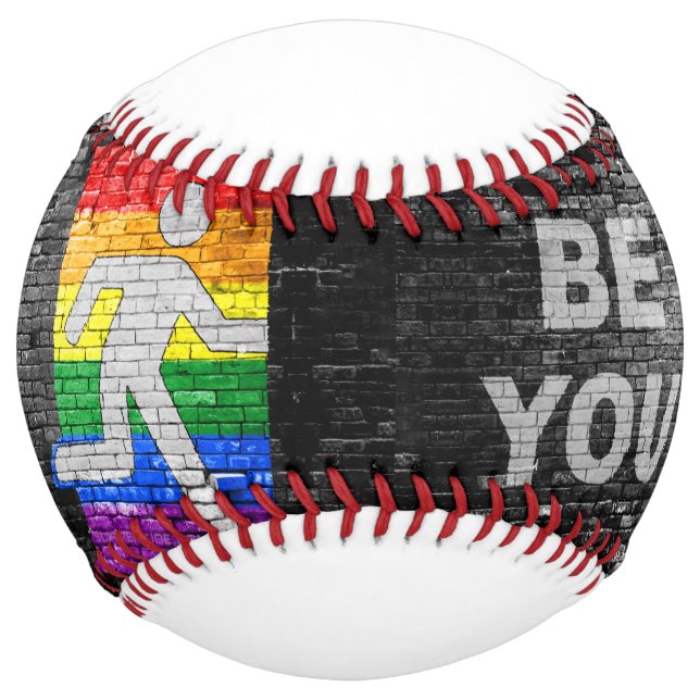 SlipperyJoe's Be You brick wall stick figure rainb Softball (Front)