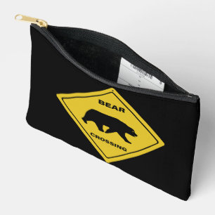 SlipperyJoe's bear crossing sign bear silhouette w Accessory Pouch